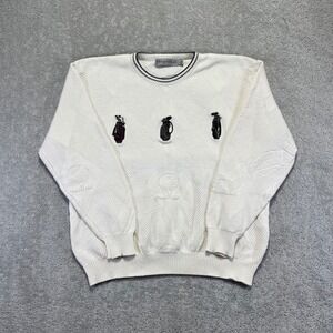 VINTAGE Shenandoah Sweater Size M White Golf Embroidered Textured Knit Cotton